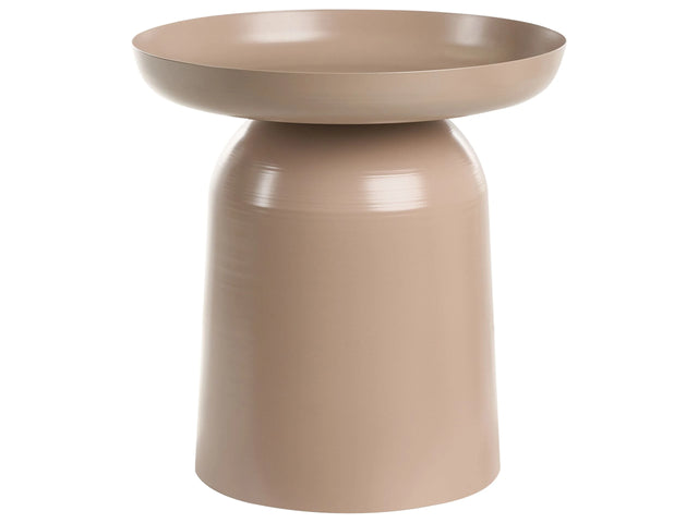 Side Table Taupe  Metal Round Geometric Form End Table Accent Piece Beliani