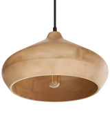 Pendant Lamp Light Brown Mango Wood Round Shade Hanging Ceiling Lamp Beliani