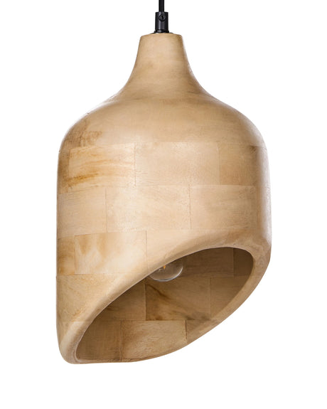 Pendant Lamp Light Brown Mango Wood Round Shade Hanging Ceiling Lamp Beliani
