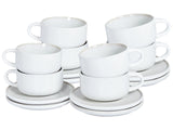 Set of 8 Cups with Saucers Off-White Stoneware Kaolin Handmade Reactive Glaze Finish Service for 8 People Tea Coffee Kitchen Dining Room Beliani
