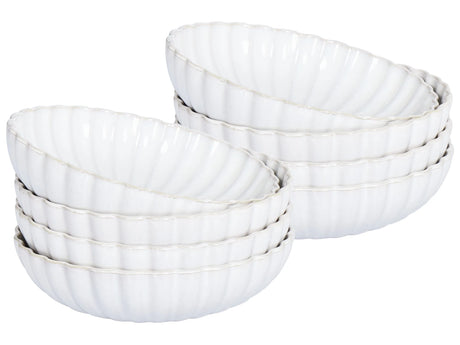 Set of 8 Deep Plates White Stoneware Kaolin Handmade Reactive Glaze Finish Pasta Bowls Kitchen Dining Room Beliani