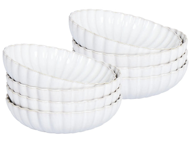 Set of 8 Deep Plates White Stoneware Kaolin Handmade Reactive Glaze Finish Pasta Bowls Kitchen Dining Room Beliani