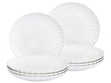Set of 8 Dinner Plates White Stoneware Kaolin Handmade Reactive Glaze Finish Dessert Plate Kitchen Dining Room Beliani