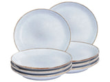 Set of 8 Side Plates Light Blue Stoneware Kaolin Handmade Reactive Glaze Finish Dessert Plate Kitchen Dining Room Beliani