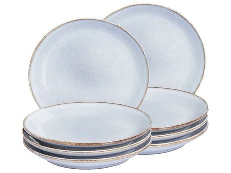 Set of 8 Side Plates Light Blue Stoneware Kaolin Handmade Reactive Glaze Finish Dessert Plate Kitchen Dining Room Beliani