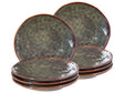 Set of 8 Side Plates Dark Green Stoneware Kaolin Handmade Reactive Glaze Finish Dessert Plate Kitchen Dining Room Beliani