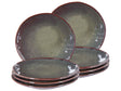 Set of 8 Side Plates Dark Green Stoneware Kaolin Handmade Reactive Glaze Finish Dessert Plate Kitchen Dining Room Beliani