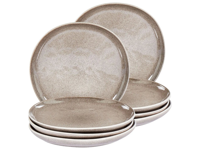 Set of 8 Side Plates Grey Stoneware Kaolin Handmade Reactive Glaze Finish Dessert Plate Kitchen Dining Room Beliani