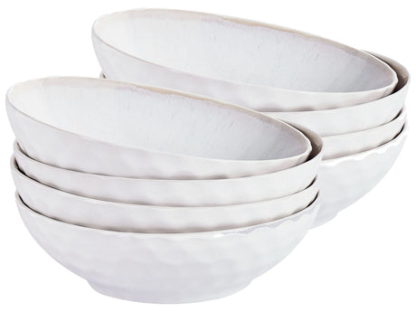 Set of 8 Deep Plates Light Grey Stoneware Kaolin Handmade Reactive Glaze Finish Pasta Bowls Kitchen Dining Room Beliani