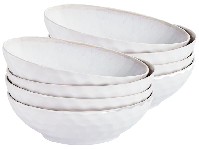 Set of 8 Deep Plates Light Grey Stoneware Kaolin Handmade Reactive Glaze Finish Pasta Bowls Kitchen Dining Room Beliani