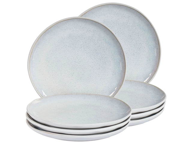 Set of 8 Side Plates Light Grey Stoneware Kaolin Handmade Reactive Glaze Finish Dessert Plate Kitchen Dining Room Beliani
