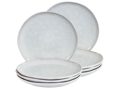 Set of 8 Dinner Plates Light Grey Stoneware Kaolin Handmade Reactive Glaze Finish Dessert Plate Kitchen Dining Room Beliani