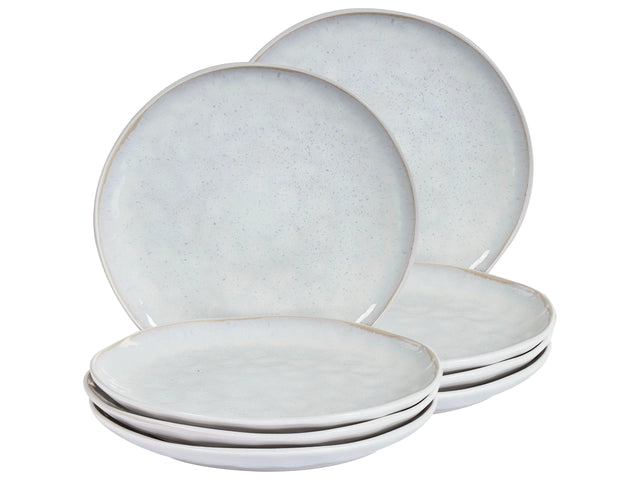 Set of 8 Dinner Plates Light Grey Stoneware Kaolin Handmade Reactive Glaze Finish Dessert Plate Kitchen Dining Room Beliani