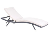 Garden Sun Lounger Light Beige Fabric White Aluminium Frame Adjustable Reclining Backrest Padded with Quick Dry Foam Modern Style Beliani