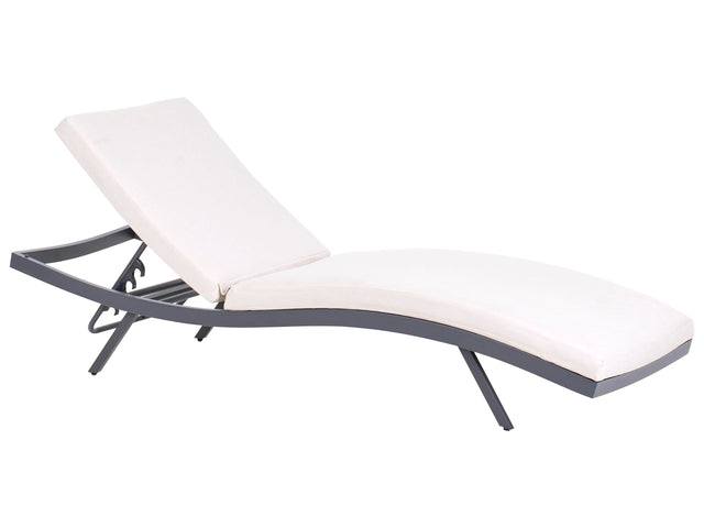 Garden Sun Lounger Light Beige Fabric White Aluminium Frame Adjustable Reclining Backrest Padded with Quick Dry Foam Modern Style Beliani