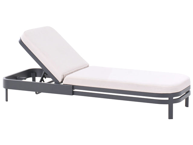 Garden Sun Lounger Light Beige Fabric White Aluminium Frame Adjustable Reclining Backrest Padded with Quick Dry Foam Modern Style Beliani