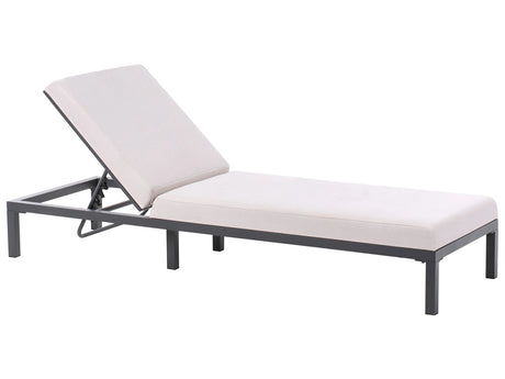 Garden Sun Lounger Light Beige Fabric Black Aluminium Frame Adjustable Reclining Backrest Padded with Quick Dry Foam Modern Style Beliani