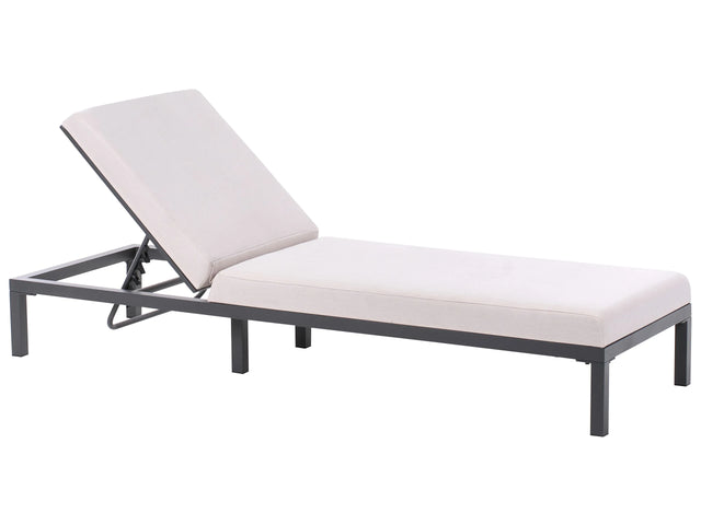 Garden Sun Lounger Light Beige Fabric Black Aluminium Frame Adjustable Reclining Backrest Padded with Quick Dry Foam Modern Style Beliani
