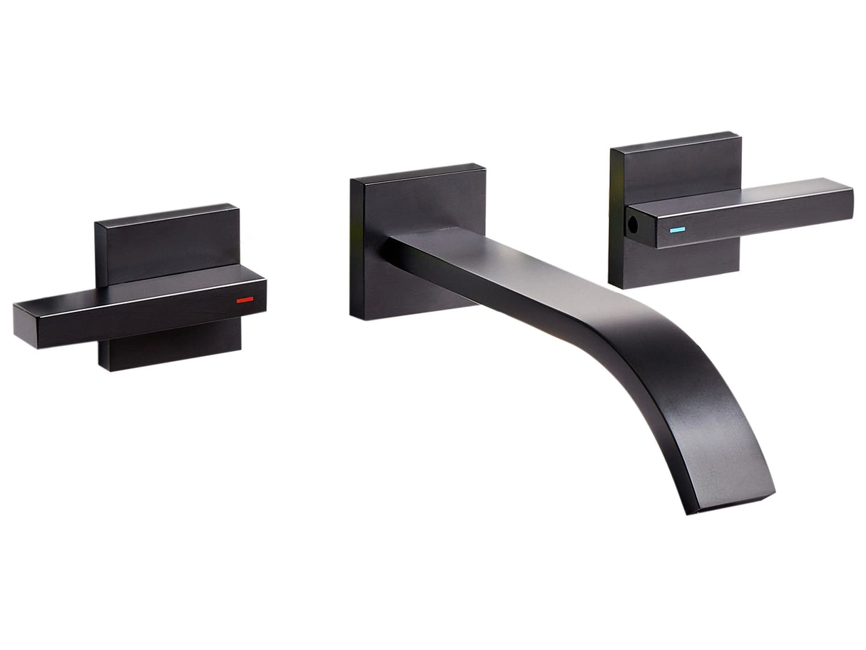 Wall Mounted Basin Mixer Tap Black Brass 3 Tap Hole Dual Lever Beliani