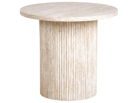 Side Table Beige MDF Top Veneer Stone-like Base  50 cm Modern Design Living Room Beliani