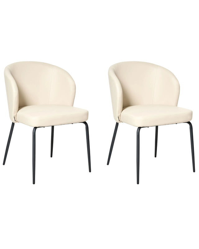 Set of 2 Dining Chairs Light Beige Faux Leather Upholstery Padded Seat Sleek Metal Legs Beliani
