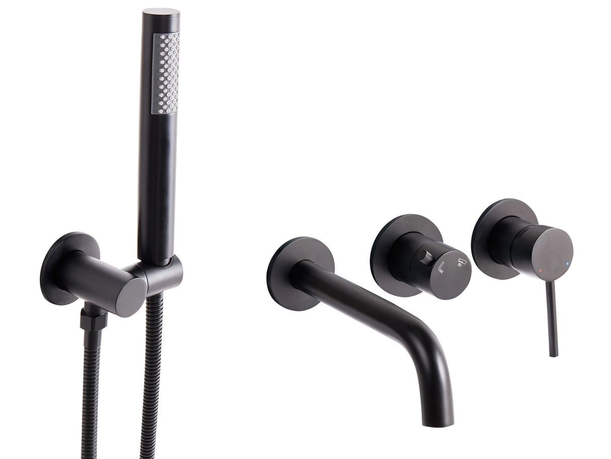 Wall Mounted Bath Mixer Set Black Brass Single Spout Shower Head with Switch Kit Beliani