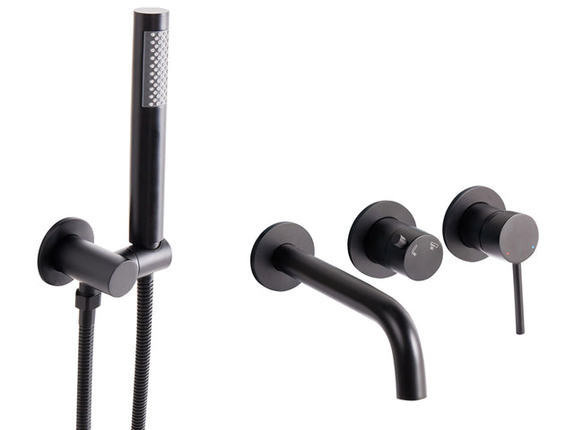 Wall Mounted Bath Mixer Set Black Brass Single Spout Shower Head with Switch Kit Beliani