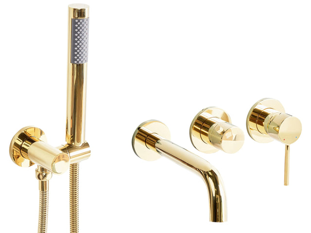 Wall Mounted Bath Shower Mixer Set Gold Brass Single Spout Shower Head with Switch Kit Beliani