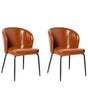 Set of 2 Dining Chairs Golden Brown Faux Leather Upholstery Padded Seat Sleek Metal Legs Beliani