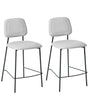 Set of 2 Bar Chairs Light Grey Faux Linen Upholstery Black Iron Frame Counter Height Seat Dining Room Furniture Modern Design Beliani