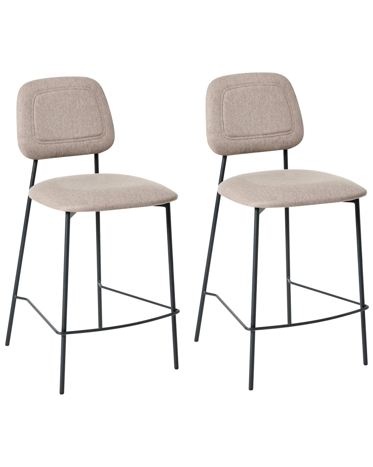 Set of 2 Bar Chairs Taupe Faux Linen Upholstery Black Iron Frame Counter Height Seat Dining Room Furniture Modern Design Beliani