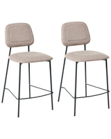 Set of 2 Bar Chairs Taupe Faux Linen Upholstery Black Iron Frame Counter Height Seat Dining Room Furniture Modern Design Beliani