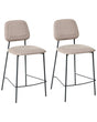 Set of 2 Bar Chairs Taupe Faux Linen Upholstery Black Iron Frame Counter Height Seat Dining Room Furniture Modern Design Beliani