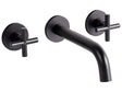 Wall Mounted Basin Mixer Tap Black Brass 3 Tap Hole Dual Lever Beliani