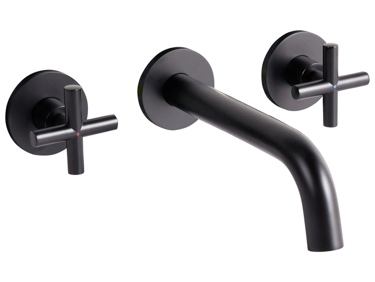 Wall Mounted Basin Mixer Tap Black Brass 3 Tap Hole Dual Lever Beliani