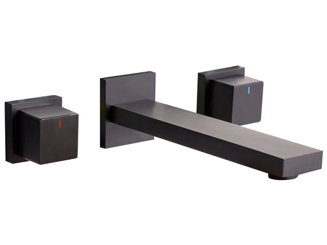 Wall Mounted Basin Mixer Tap Black Brass 3 Tap Hole Dual Lever Beliani