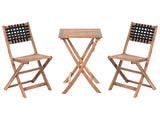 3 Piece Bistro Set Brown and Black Solid Acacia Wood 2 Chairs and Tea Table Folding Slatted Design Beliani