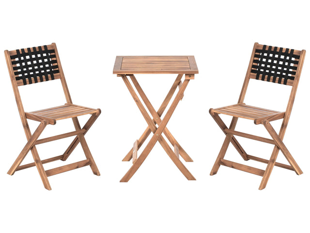 3 Piece Bistro Set Brown and Black Solid Acacia Wood 2 Chairs and Tea Table Folding Slatted Design Beliani