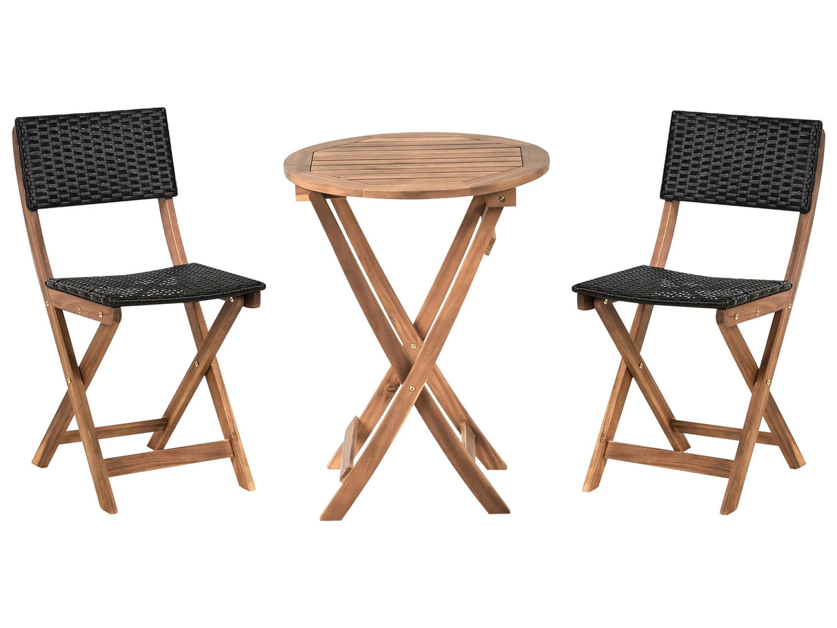 3 Piece Bistro Set Brown Solid Acacia Wood 2 Chairs and Tea Table Folding Slatted Design Beliani