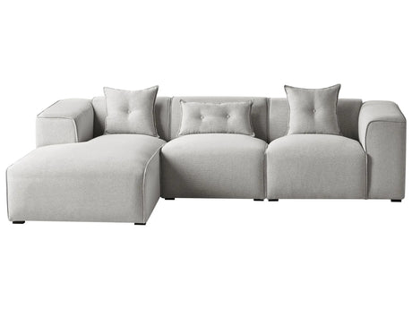 Right Hand Corner Sofa Light Grey 3 Seater Polyester Upholstery Extra Scatter Cushions Modern Beliani