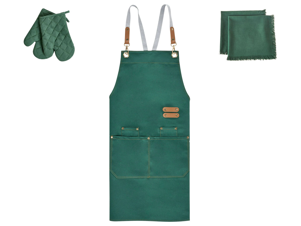 Kitchen Textiles Set Green Apron Oven Gloves Cloths Cooking Set Kitchen Beliani