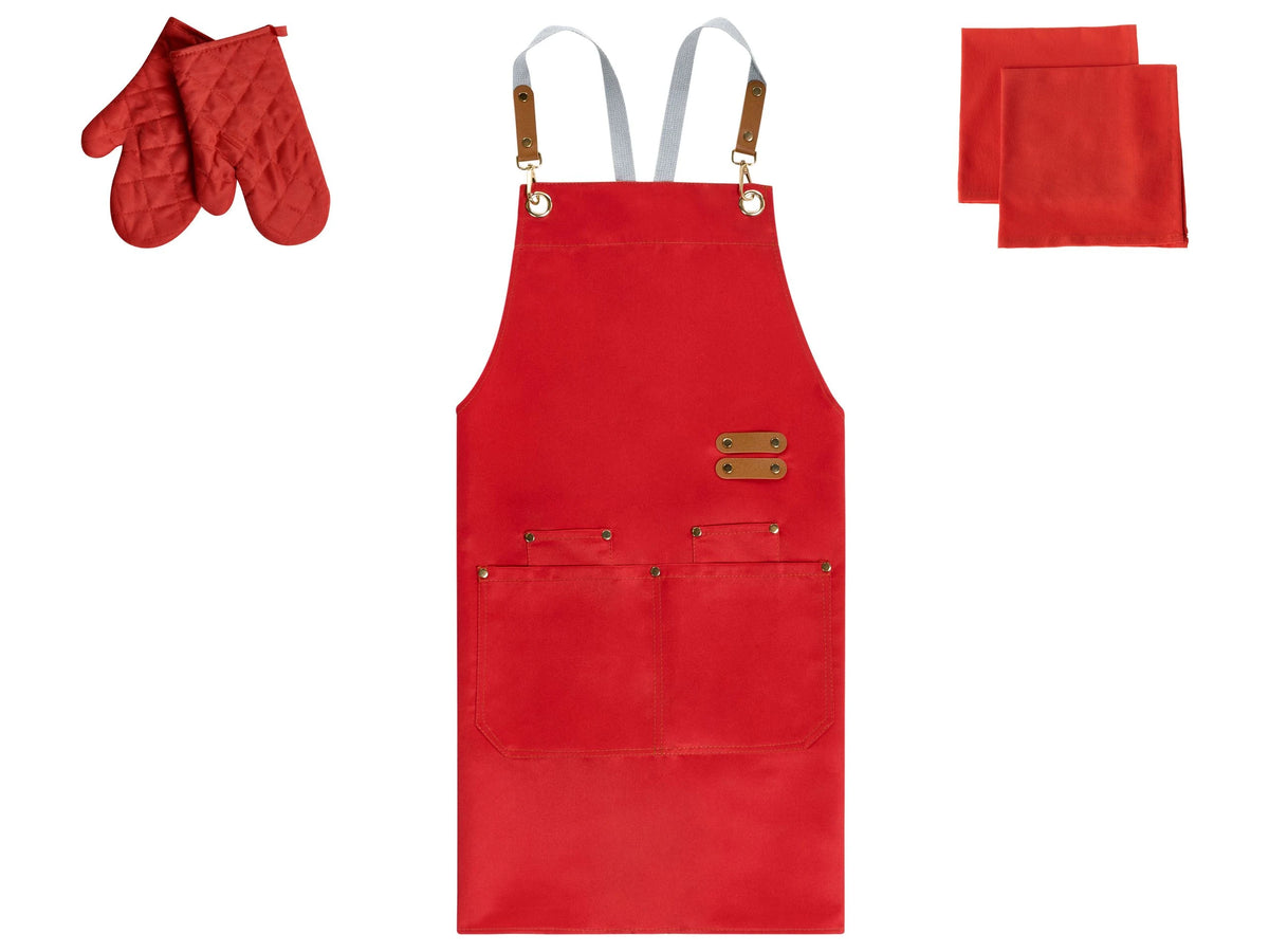 Kitchen Textiles Set Red Apron Oven Gloves Cloths Cooking Set Kitchen Beliani