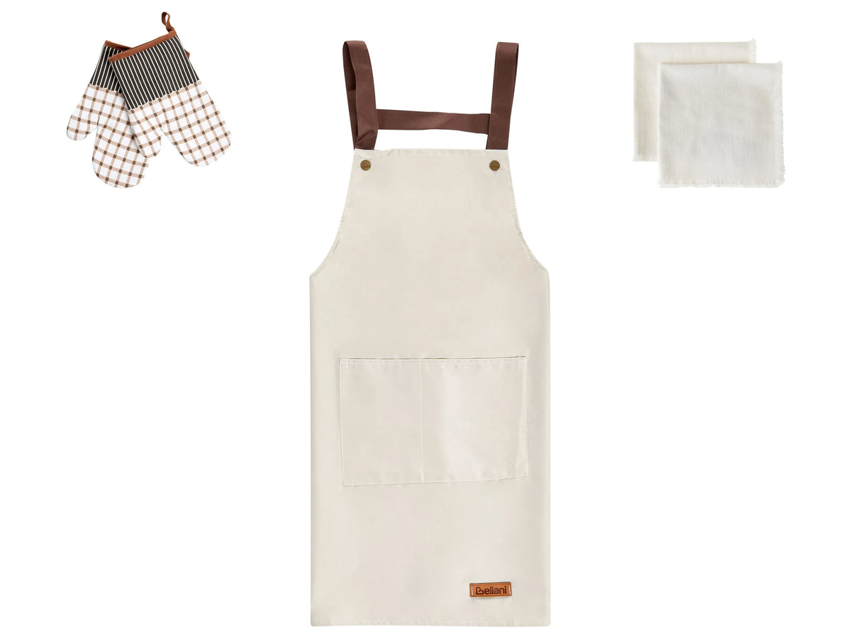 Kitchen Textiles Set Beige Apron Oven Gloves Cloths Cooking Set Kitchen Beliani