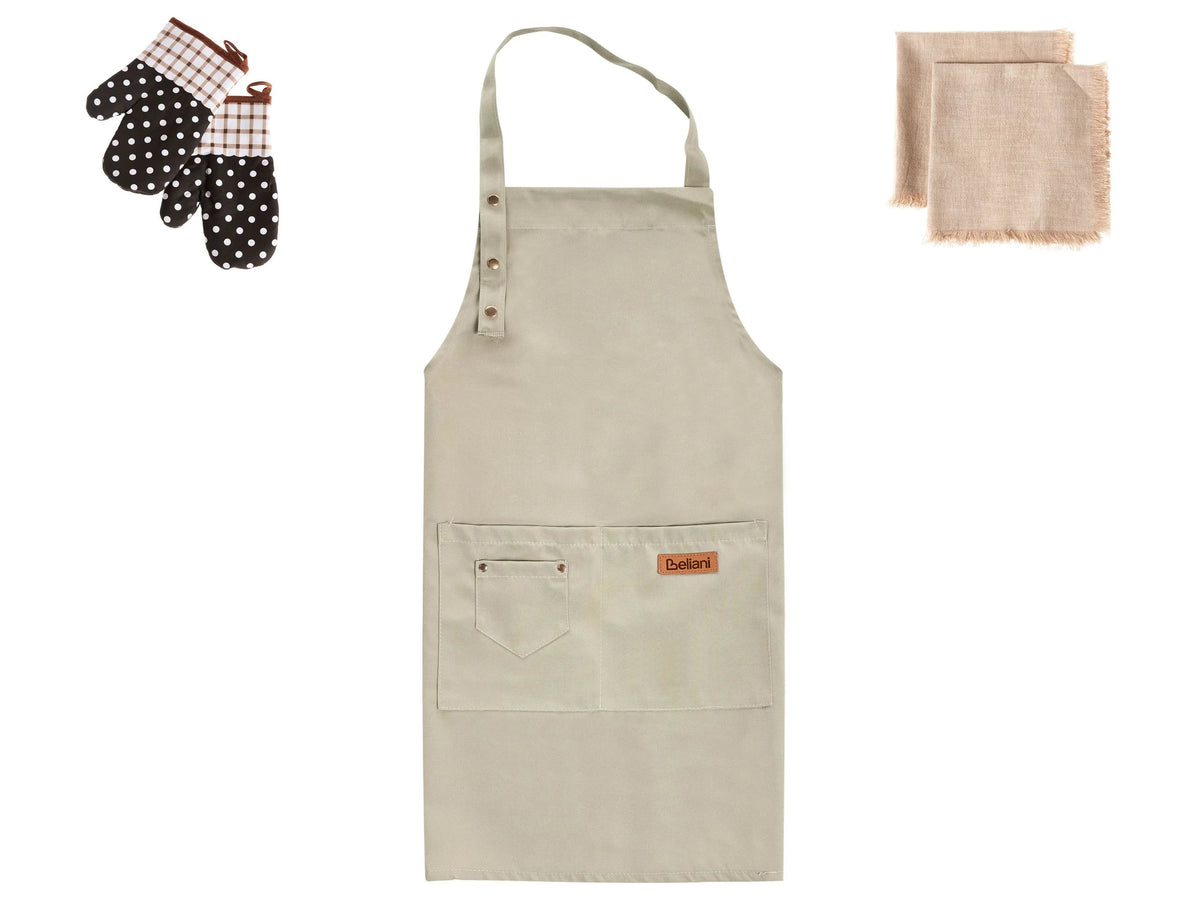 Kitchen Textiles Set Beige Apron Oven Gloves Cloths Cooking Set Kitchen Beliani