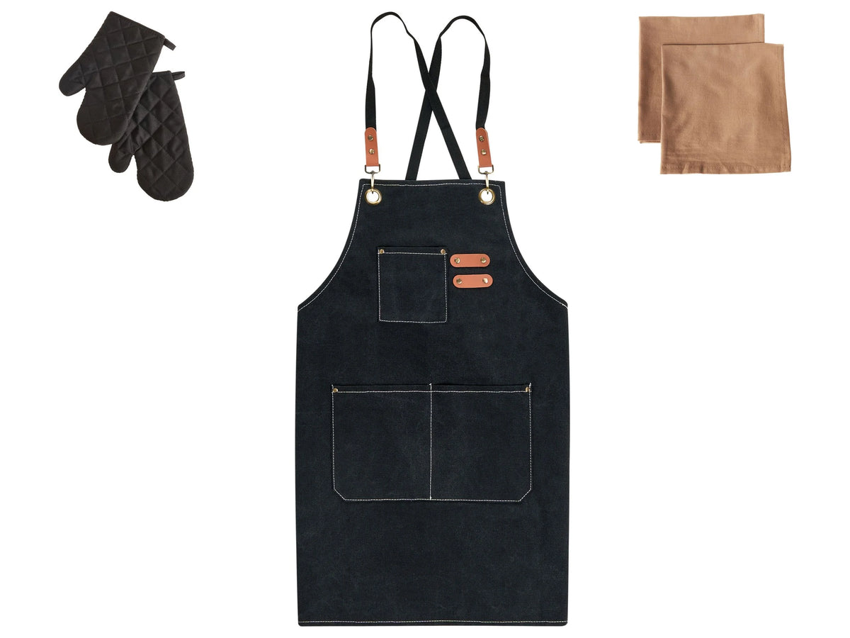 Kitchen Textiles Set Black Apron Oven Gloves Cloths Cooking Set Kitchen Beliani