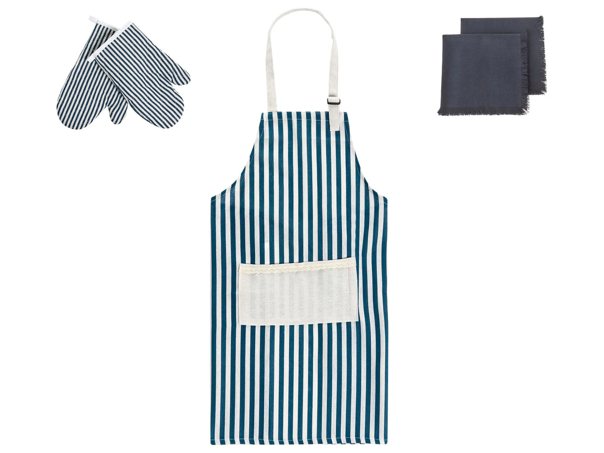 Kitchen Textiles Set Blue Apron Oven Gloves Cloths Cooking Set Kitchen Beliani