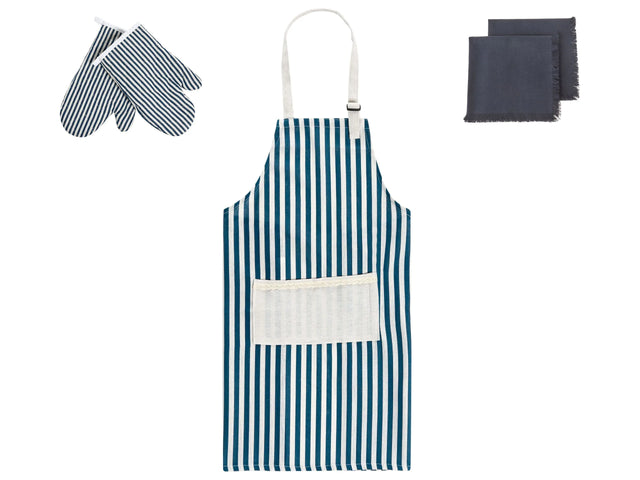 Kitchen Textiles Set Blue Apron Oven Gloves Cloths Cooking Set Kitchen Beliani