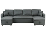 Corner Sofa Bed Dark Grey Fabric Upholstered U Shaped 5 Seater with Storage Beliani