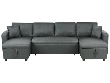 Corner Sofa Bed Dark Grey Fabric Upholstered U Shaped 5 Seater with Storage Beliani