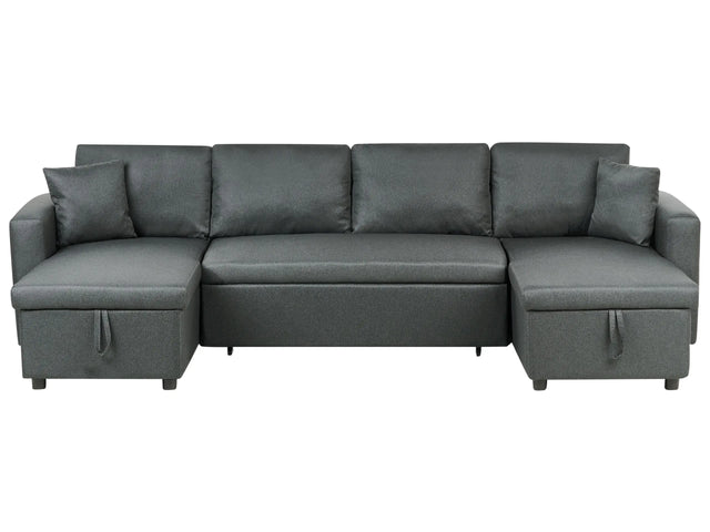 Corner Sofa Bed Dark Grey Fabric Upholstered U Shaped 5 Seater with Storage Beliani